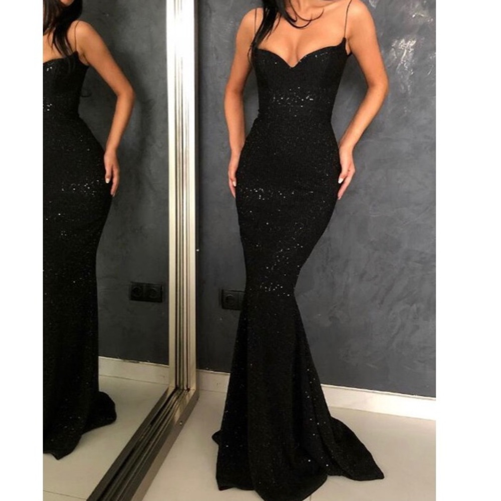 Black Sequin/Glitter Sparkly Evening Ball Gown